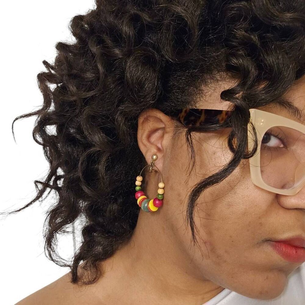 Vintage Colorful Beaded Hoop Clip-On Earrings | 2.12"
